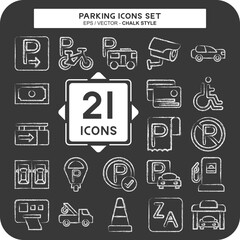 Icon Set Parking. related to Transport symbol. chalk Style. design editable