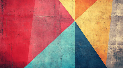 Colorful geometric mural on concrete wall creates vibrant urban decor