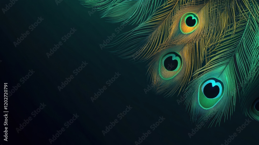 Leinwandbilder beautiful peacock feathers display vibrant colors in a natural setting during twilight hours. genera