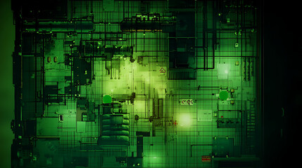 Fototapeta premium Abstract Green Glowing Circuit Board Battle Map Game
