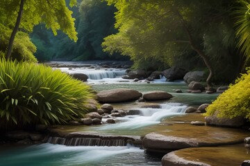 Obraz premium Beautiful and Peaceful Nature Scenery Illustration Landscape Countryside Tranquil Vibrant and Colorful