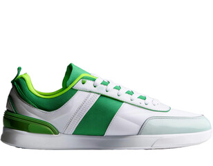 Green and white premium sneakers on white scene