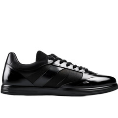 Modern black leather sneakers on plain white