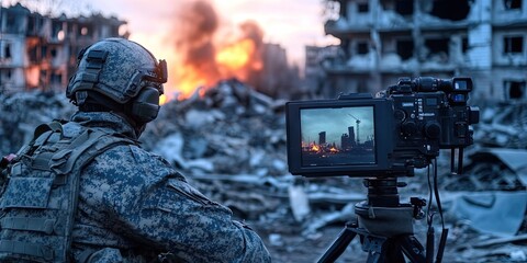 tv broadcast crew at war zone 