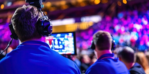 Fototapeta premium tv broadcast crew at basketball game 