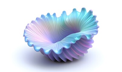 Pastel iridescent 3D rendered abstract sculpture resembling a shell or flower.