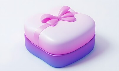 Pink and purple heart-shaped gift box with a bow.
