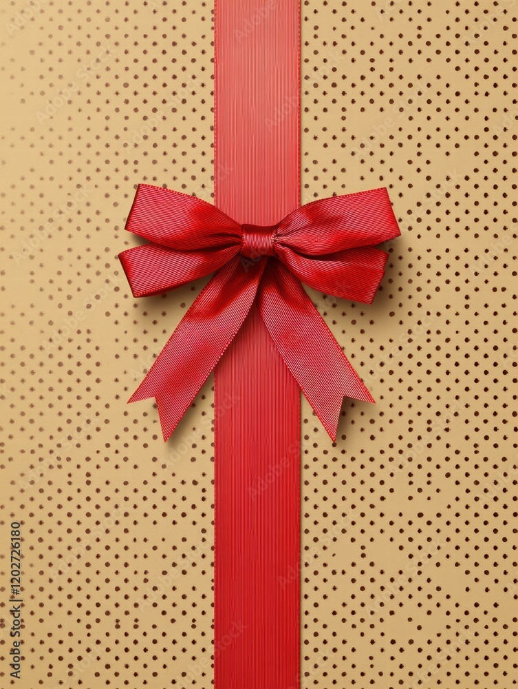 Poster creative gift wrapping with red ribbon and gold dotted paper showcases festive preparation for an oc