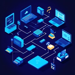 Fototapeta premium Creative Digital Illustration of Interconnected Devices and Networks in a Technology Setting