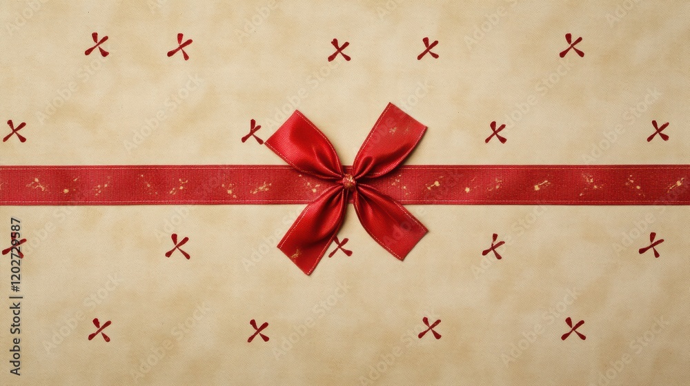 Poster gift wrapped beautifully with red ribbon and decorative elements on a soft background for special oc