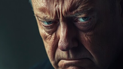 Obraz premium Angry Elderly Man Close-Up Portrait, Dark Background