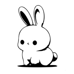 Obraz premium Cartoon of Rabbit, Black & White 