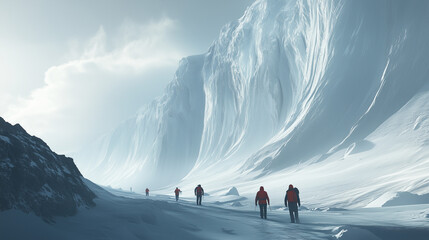 Tourists being guided through designated areas in Antarctica, surrounded by vast