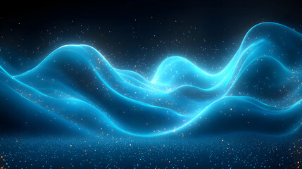 Abstract Blue Glowing Wave Background with Particles and Light Effects