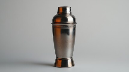 A sleek metallic cocktail shaker designed for mixing drinks.