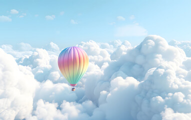 Naklejka premium Pastel Hot Air Balloon in Cumulus Clouds