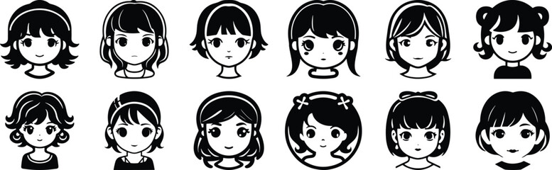 Girl silhouettes set, woman pack of vector silhouette design, isolated background