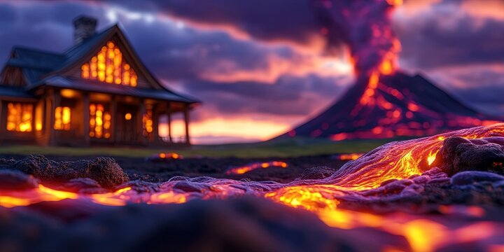 hot molten lava pouring over house 
