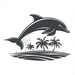 Obraz premium Palm trees and dolphins vector 