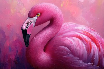 Obraz premium A vibrant pink flamingo against a soft, colorful background, showcasing its elegance and beauty.