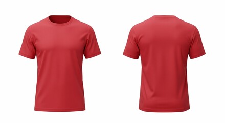 Blank red t shirt front and back mockup, plain cotton tshirt mock up design template. T shirt design template, tee shirt isolated on white background.
