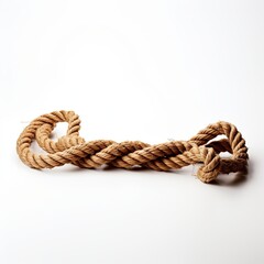Fototapeta premium This image features a meticulously tied tan rope in an intricate decorative knot, beautifully isolated against a bright white background, showcasing the texture and craftsmanship of the knot.