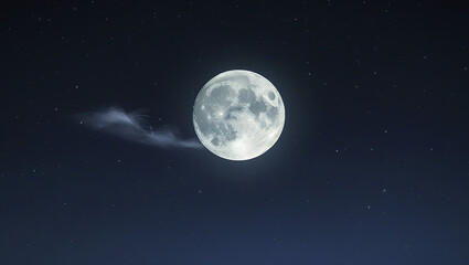 Fototapeta premium Minimalistic night sky with a deep black backdrop, a bright full moon, and subtle clusters of stars