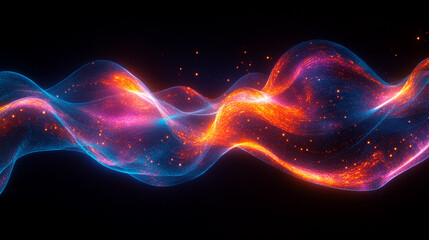 Fototapeta premium Colorful abstract wave patterns create dynamic motion and energy in a dark background