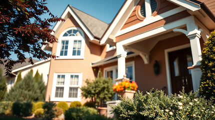 Fototapeta premium Luxury House Exterior: Dream Home in a Beautiful Suburb. Real Estate Photography