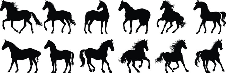 Horse silhouette set vector design big pack of animal illustration and icon