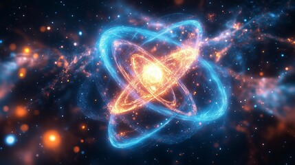 Obraz premium Stunning Representation of an Atom in a Vibrant Cosmic Setting