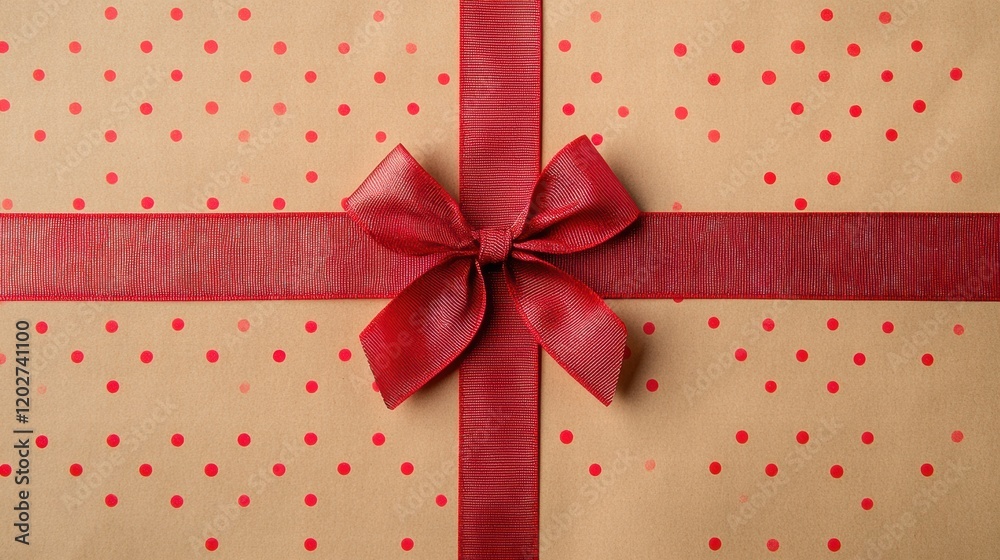 Poster gift wrapped with red ribbon and polka dots for a special occasion in a festive environment. generat
