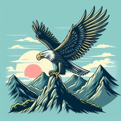 illustration of an eagle bird flying in the hills.