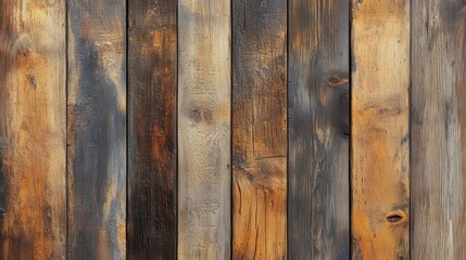 Fototapeta premium Rustic wood planks in various shades of brown, gray, and black. Ideal background for rustic, vintage, or natural themed designs.