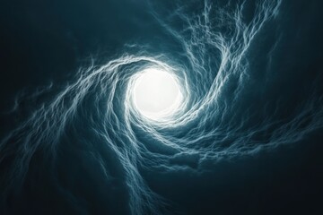 Abstract Dark Blue Tunnel with Bright Light at the End, Swirling Texture Effect.