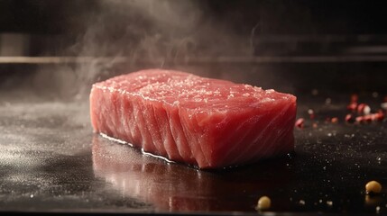 Close up photography of raw seared tuna