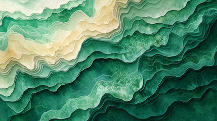 Obraz premium Colorful abstract design featuring layered green and beige waves in a flowing pattern
