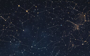 Fototapeta premium Detailed Star Constellation Map on Deep Blue Cosmic Background, Illustrative