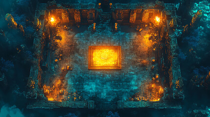 Fiery Battle Map Game: Ancient Temple Ruins