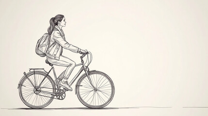 Obraz premium Young woman rides bicycle through a calm and empty street in a peaceful neighborhood
