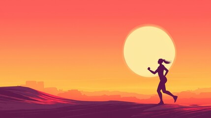 Silhouette of a woman breaking barriers under a glowing sunrise