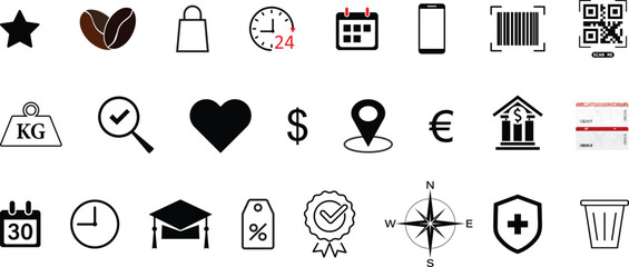 Collection of versatile universal icon set business and e-commerce icons perfect for websites, apps, or presentations.