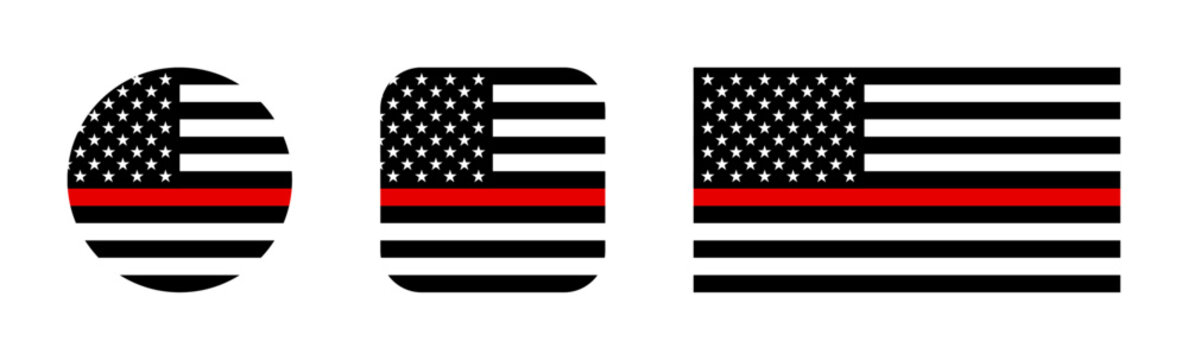United States flag with Thin Red Line icon set