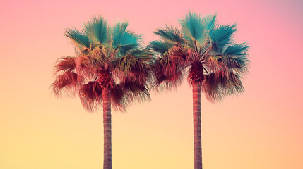 Stunning palm trees silhouettes against a vibrant sunset sky in warm colors