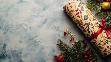Festive Christmas Gift Wrapping Paper With Decorations