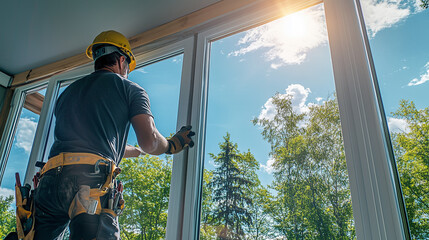 team of builders lifting wooden beams onto the frame of a house,