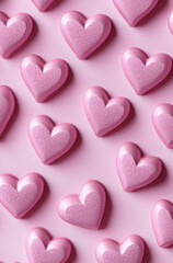 Fototapeta premium A pink heart background with many small hearts.Minimal creative Valentine's holiday concept.Copy space,flat lay