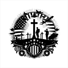 Memorial day silhouette vector on a white background.