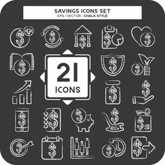 Icon Set Savings. related to Money symbol. chalk Style. design editable