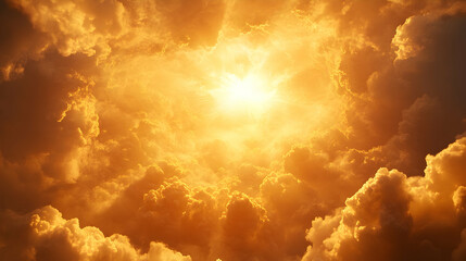 Golden Celestial Radiance Sunburst Through Clouds, sky, heaven, light, yellow, orange